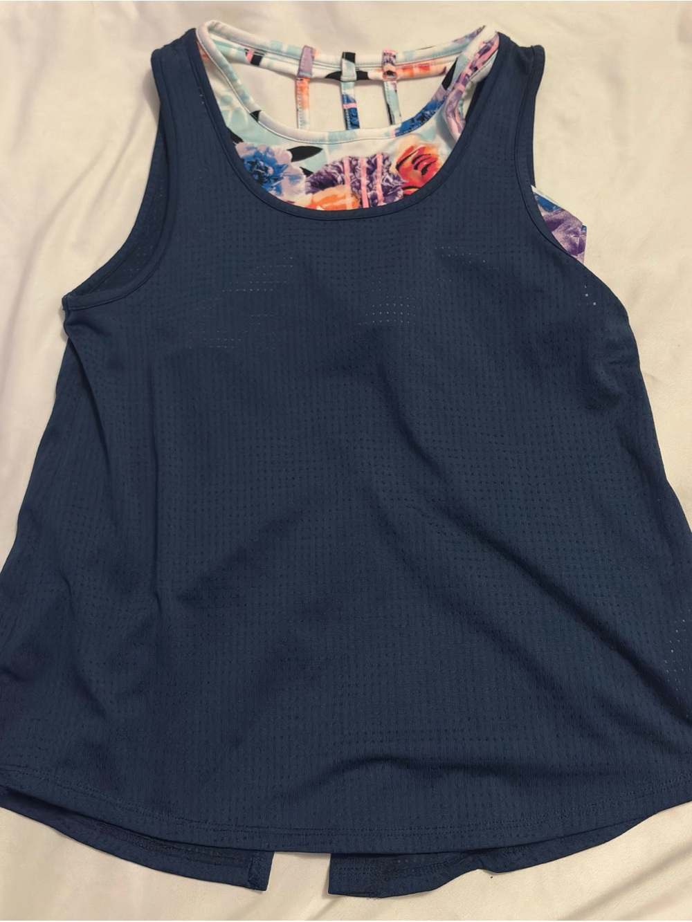 Ideology Navy Blue Athletic Tank with Floral Inner Layer